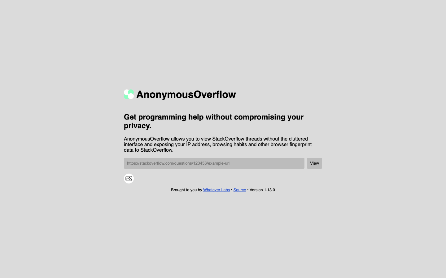 AnonymousOverflow home page with the form for pasting a Stack Overflow question link