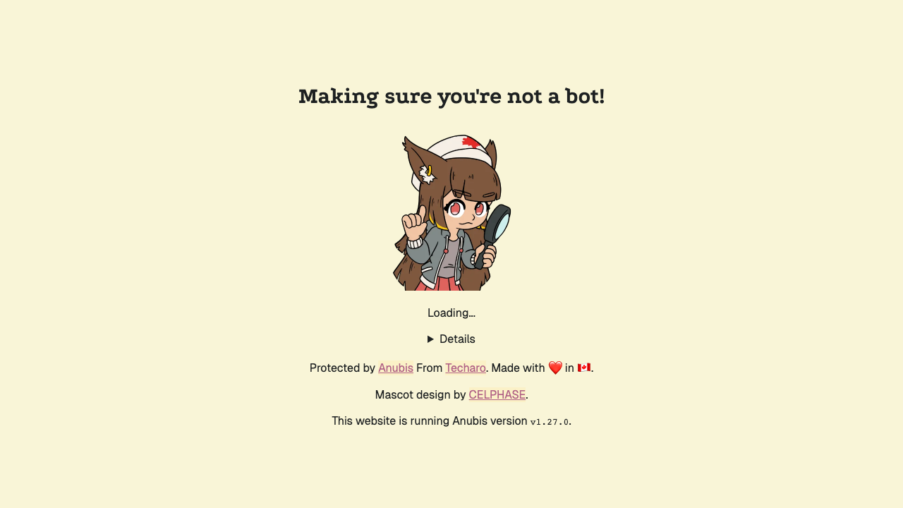 Anubis v1.27.0 serving its "Making sure you're not a bot" challenge page from an xCloud install
