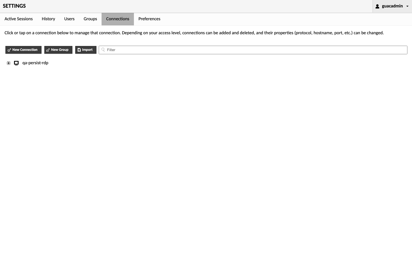 A saved Apache Guacamole connection still present after a redeploy
