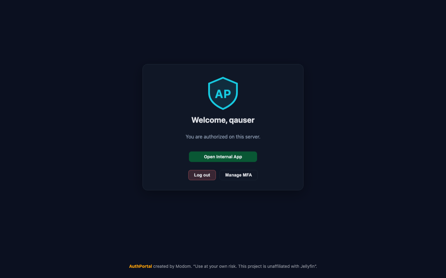 AuthPortal home page