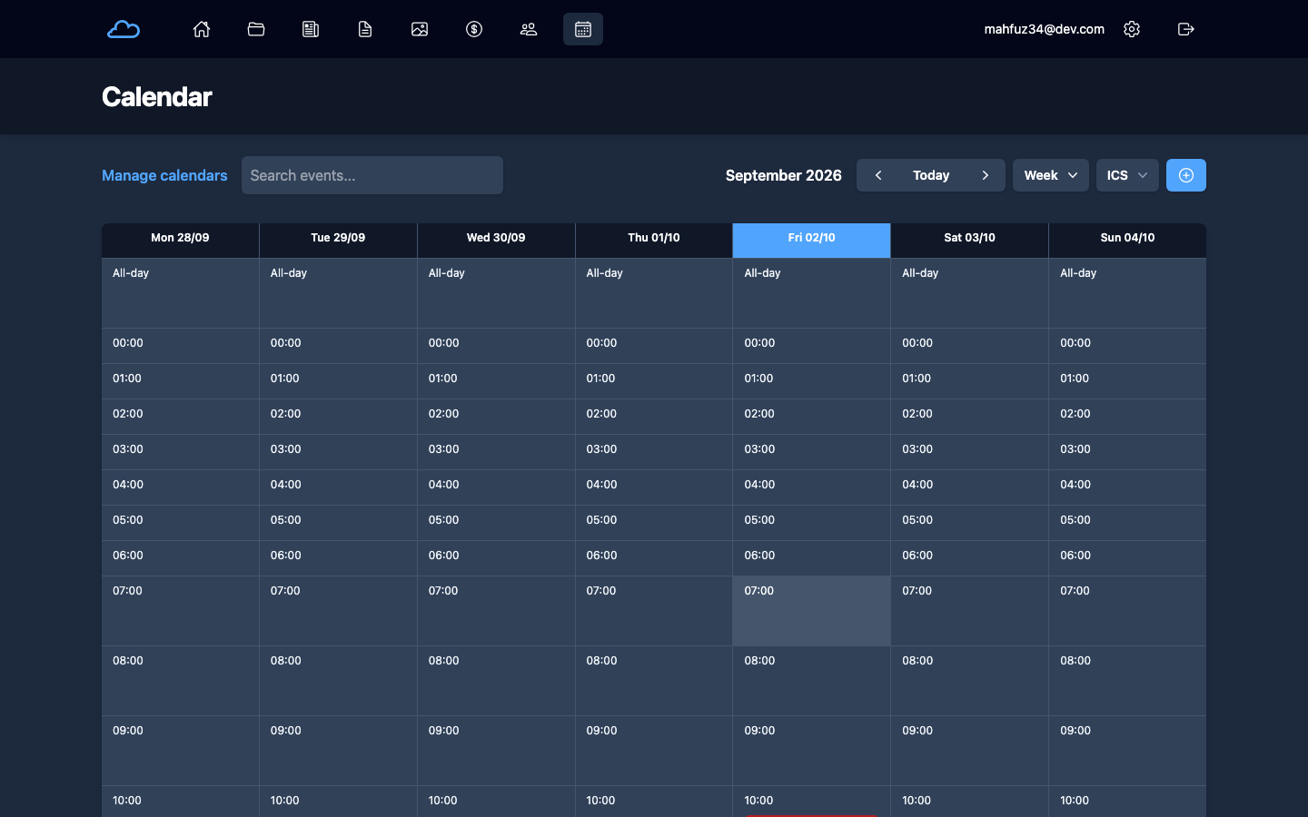 bewCloud Calendar app showing a created event