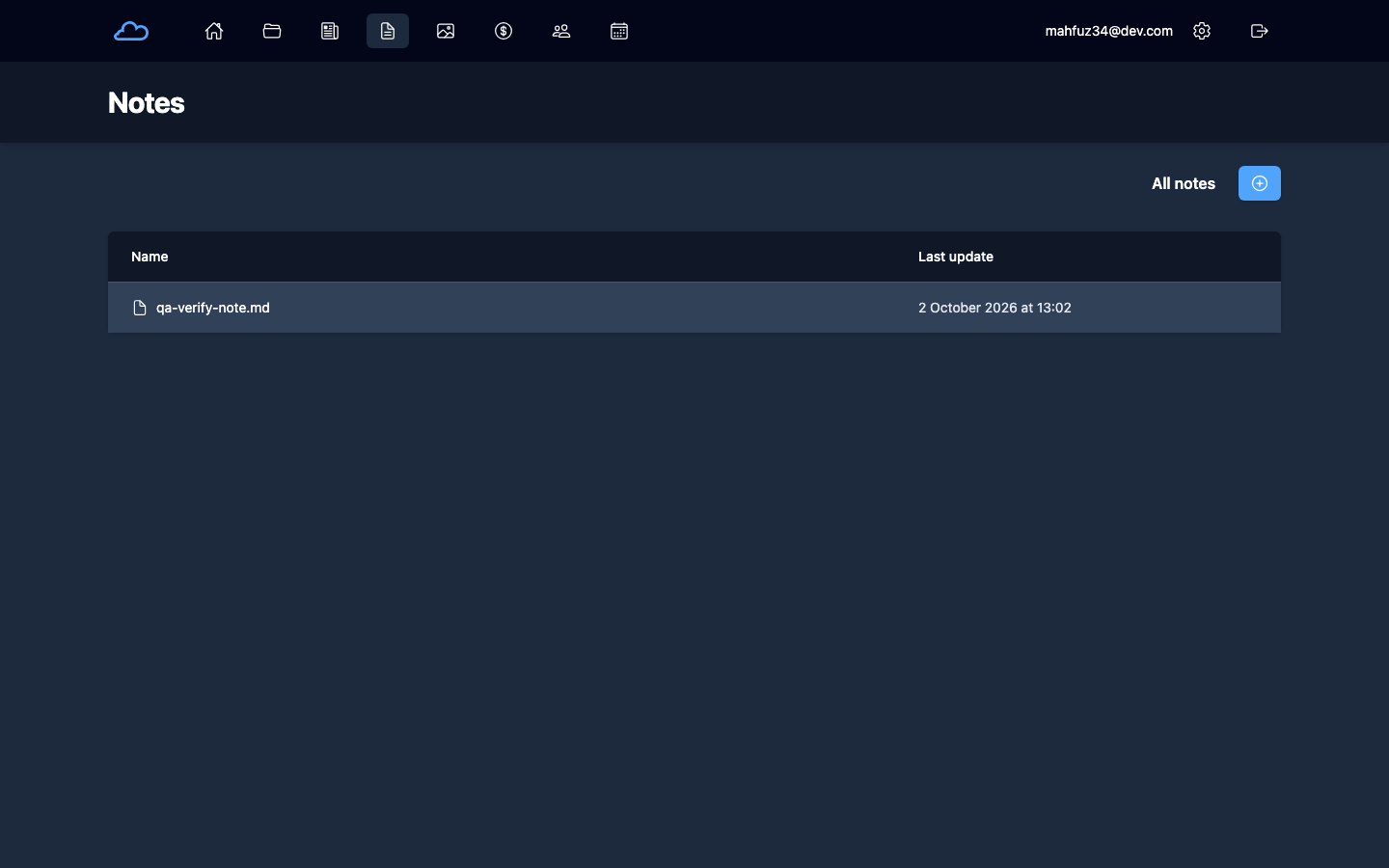 bewCloud Notes app showing a saved note