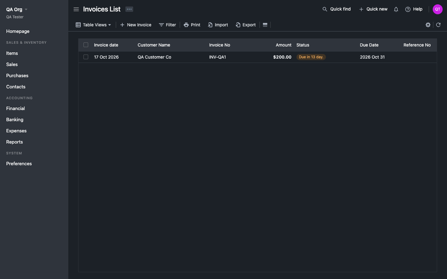 Bigcapital sales invoices list
