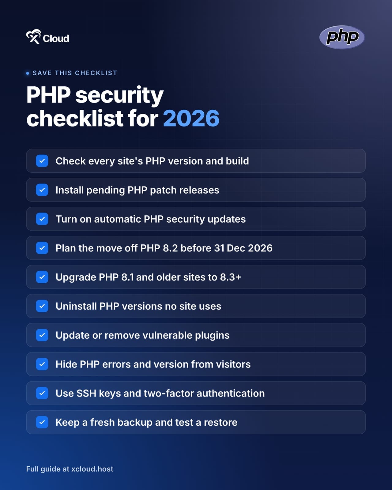 PHP security checklist for 2026 from xCloud