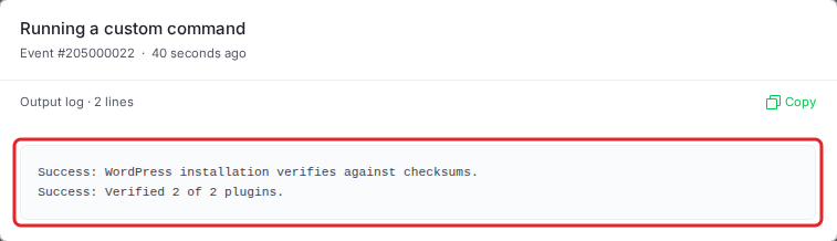 WP-CLI checksum check output in xCloud