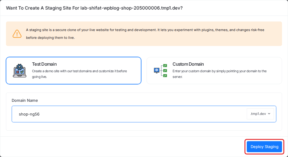 Deploy a staging site in xCloud