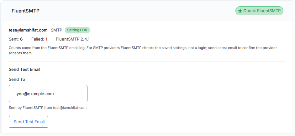 Check FluentSMTP status from the xCloud dashboard