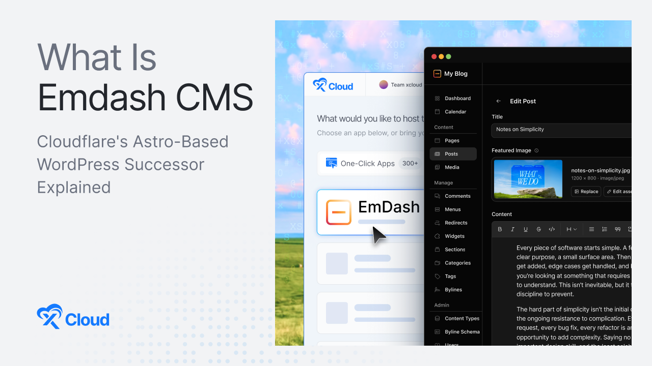 The EmDash logo next to the Astro and Cloudflare logos