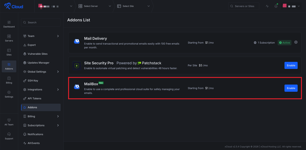 Set Up xCloud MailBox Addon