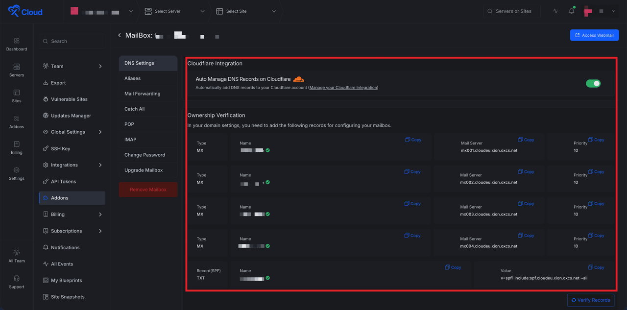 Set Up xCloud MailBox Addon