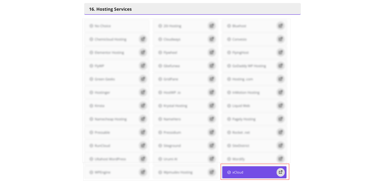 xCloud selected under 16. Hosting Services on The WP Awards 2026 voting form