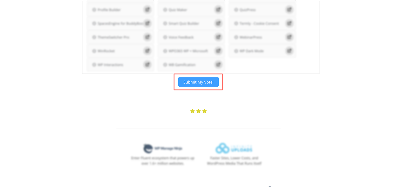 Submit My Vote! button at the bottom of The WP Awards 2026 voting form