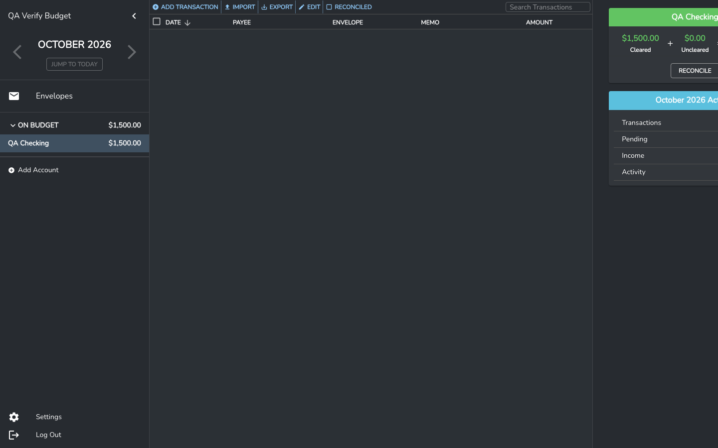 BudgE account view showing a transaction in a bank account