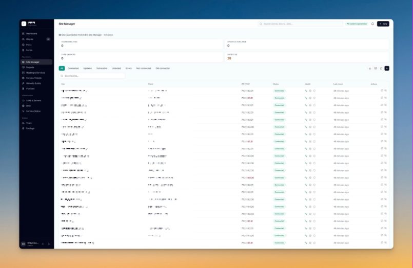 Screenshot of Agency Site Manager by Shaun Lawrence
