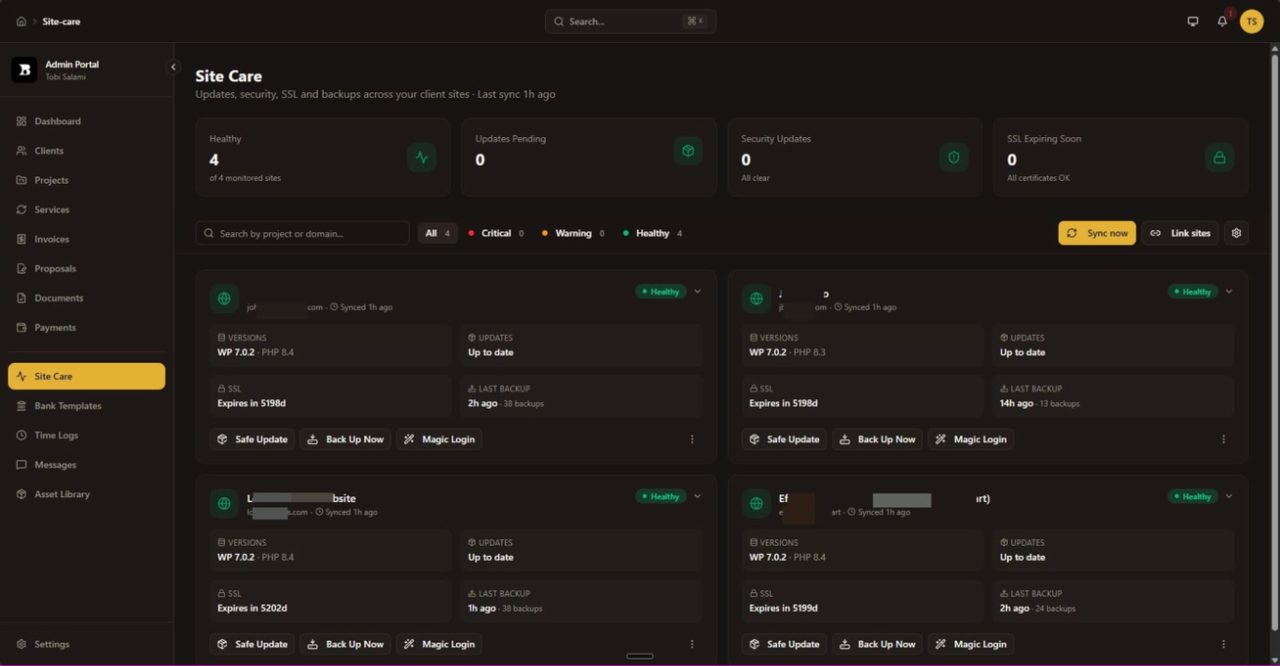 Screenshot of Site Care Portal by Tobi Salami