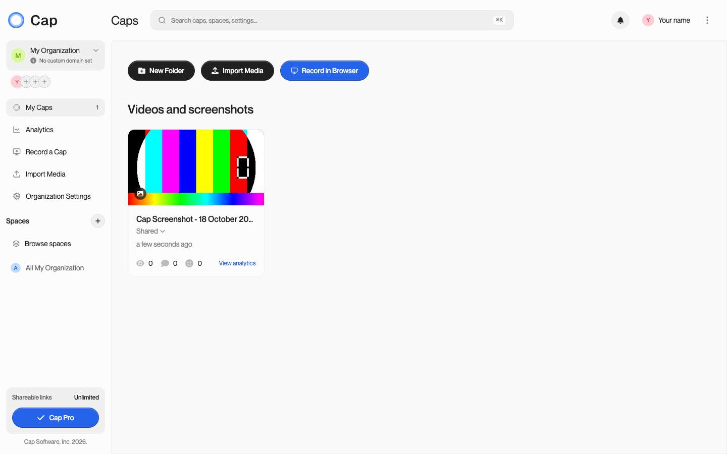 The My Caps library in a self-hosted Cap