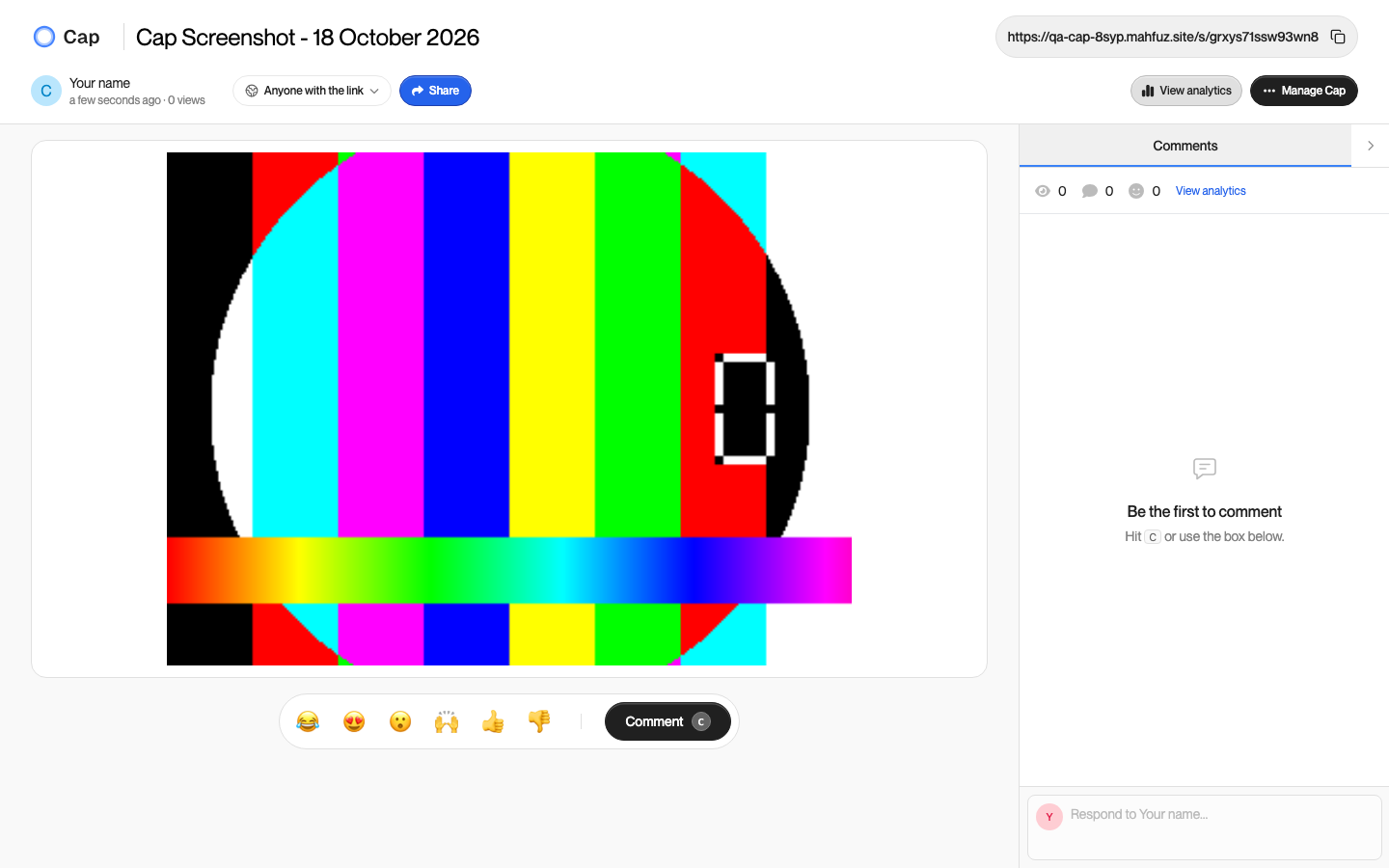 A Cap share page with the video player