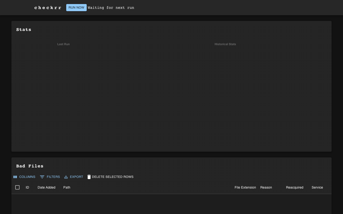 The Checkrr dashboard showing scan status and statistics