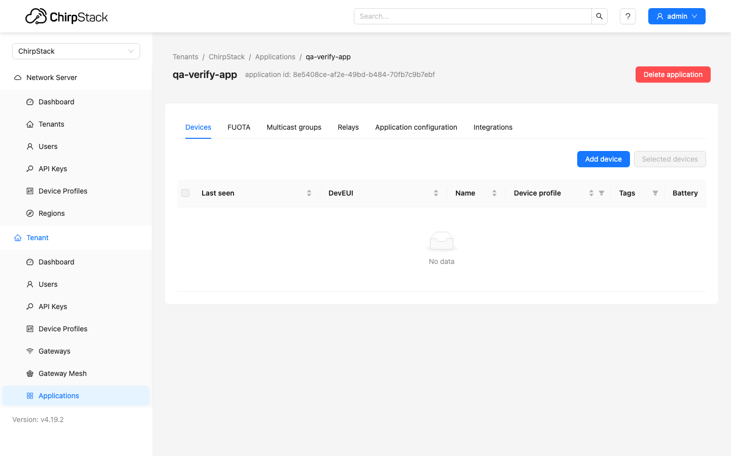 A test application created in a ChirpStack tenant