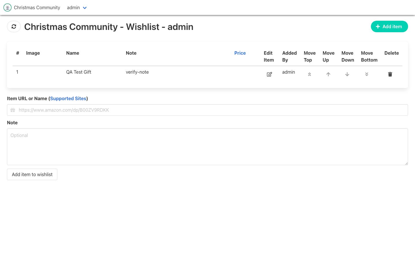 A wishlist item added in Christmas Community
