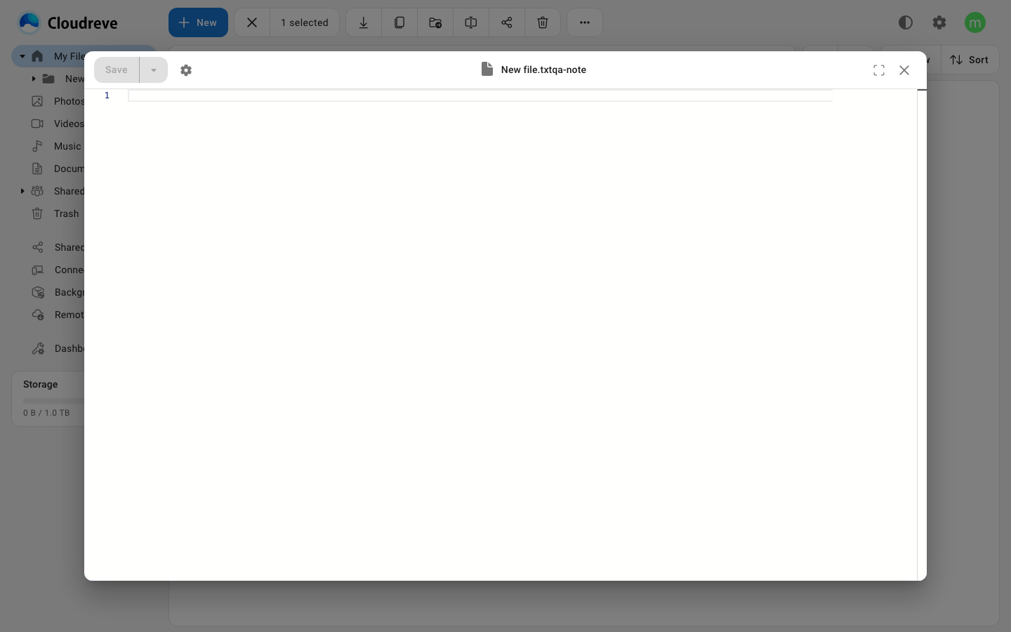 A folder and a file created in Cloudreve