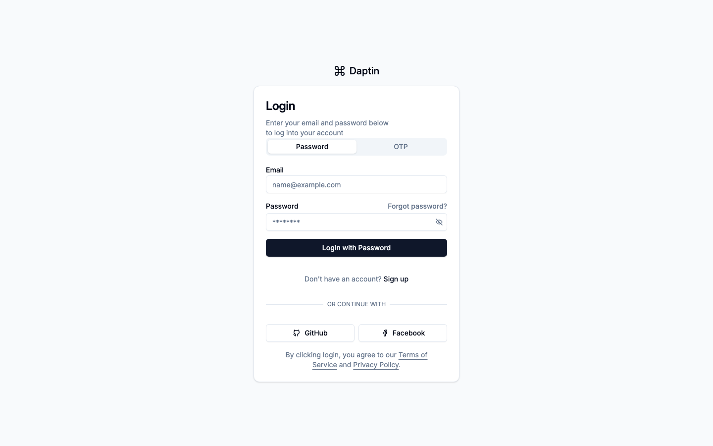 The Daptin sign-in page on an xCloud-hosted install