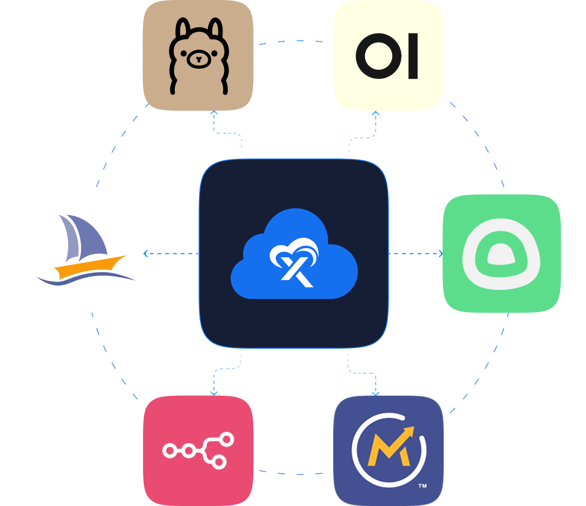One Click App logos arranged around the xCloud logo
