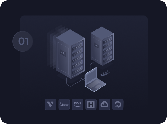 Server racks beside a row of cloud provider logos