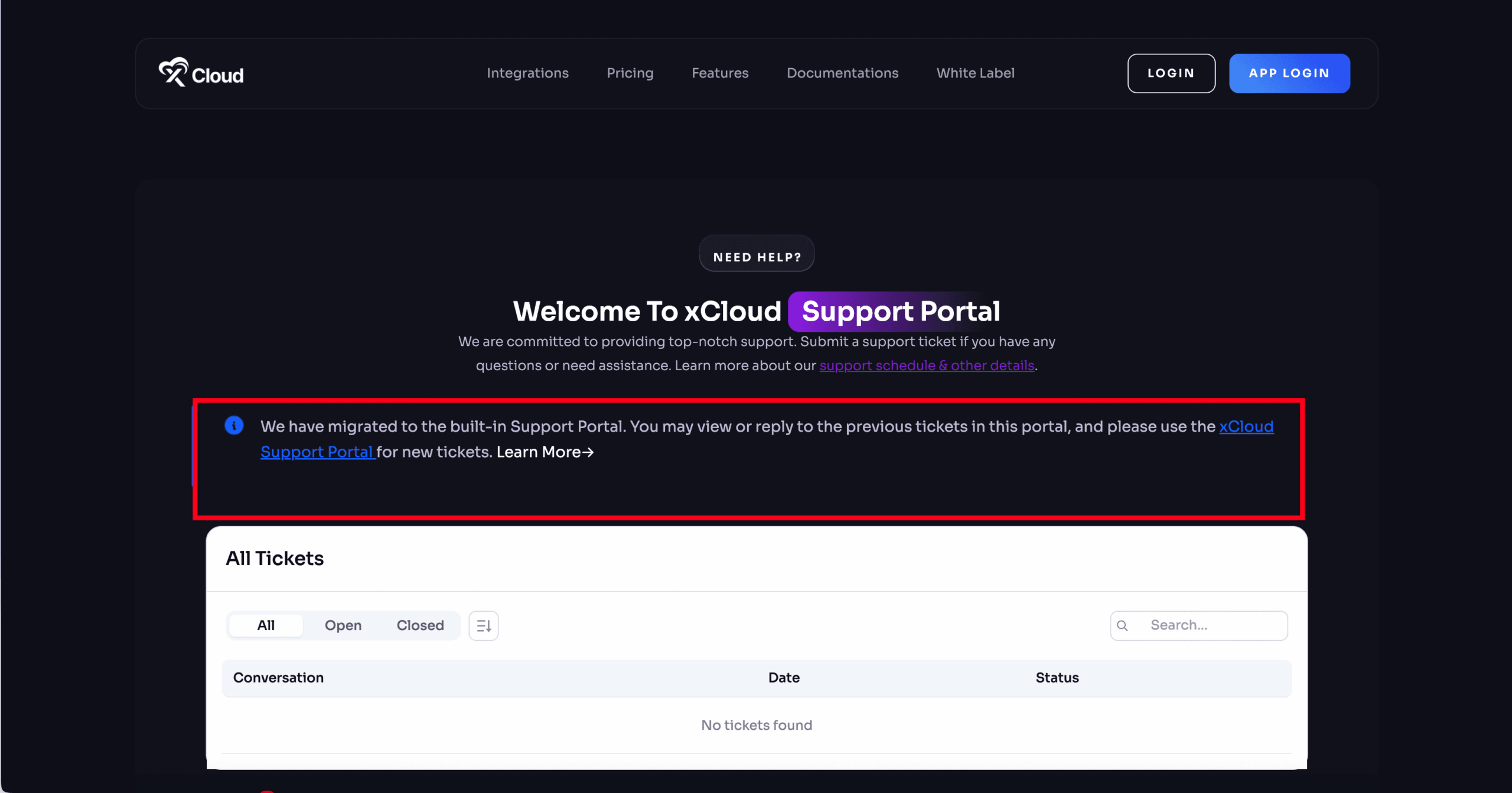 Built-in Support Portal in xCloud