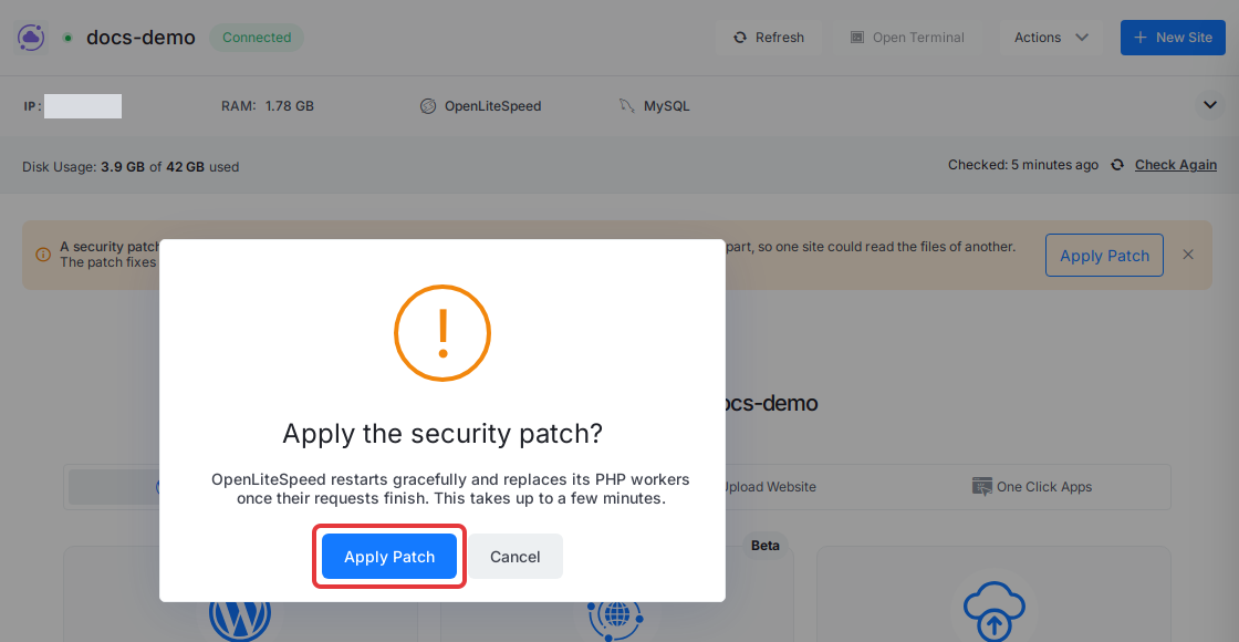 Click ‘Apply Patch’ in the ‘Apply the security patch?’ confirmation dialog