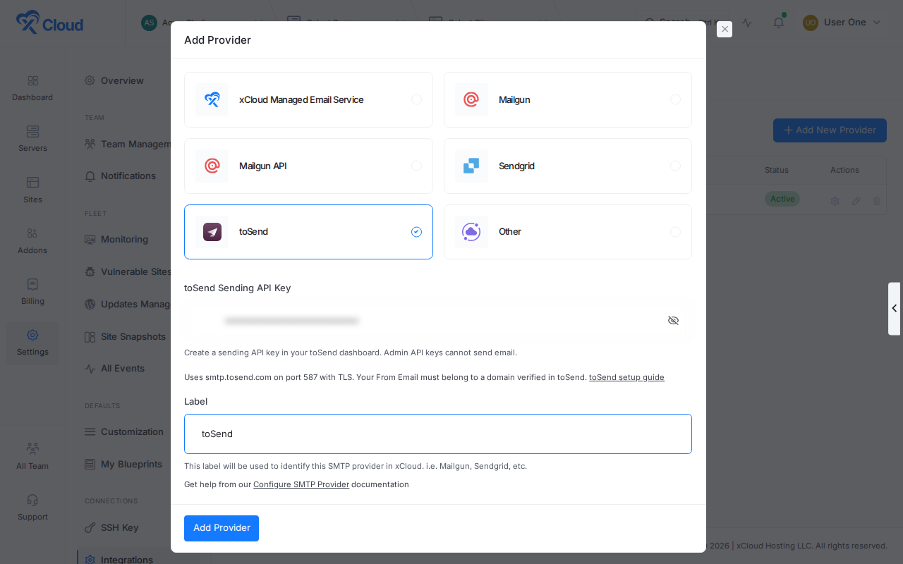 Add toSend as an email provider