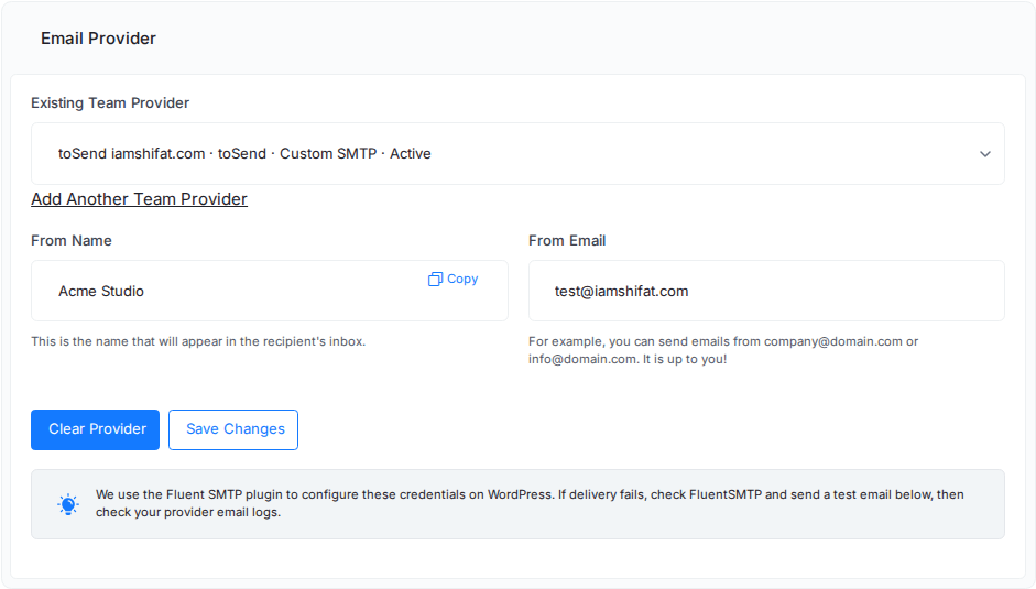 Assign toSend to a WordPress site