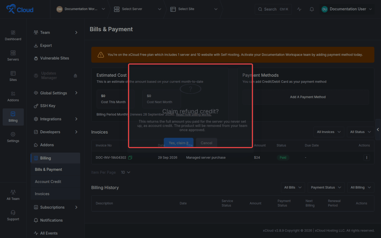 The confirmation dialog for claiming an unused purchase.
