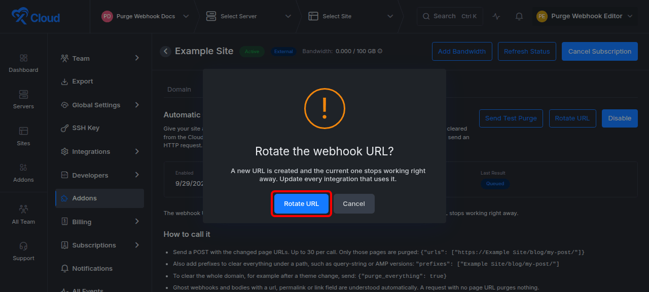 Rotating the webhook URL.