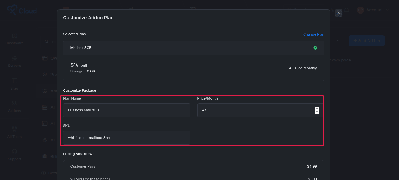 Customizing the reseller MailBox plan.