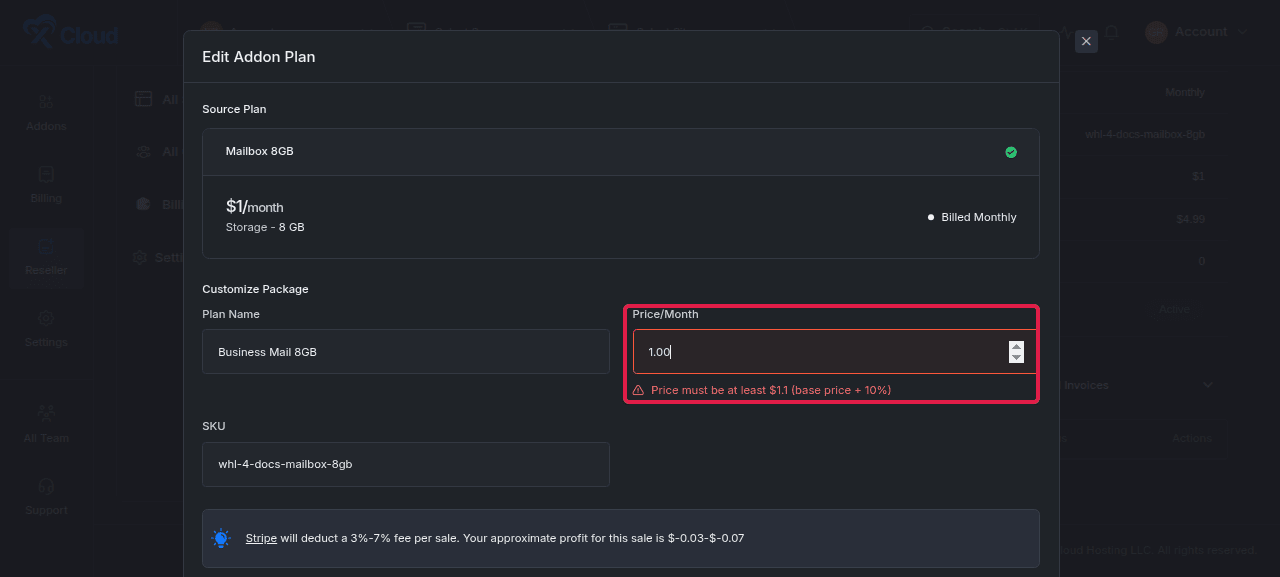 The minimum-price validation during editing.