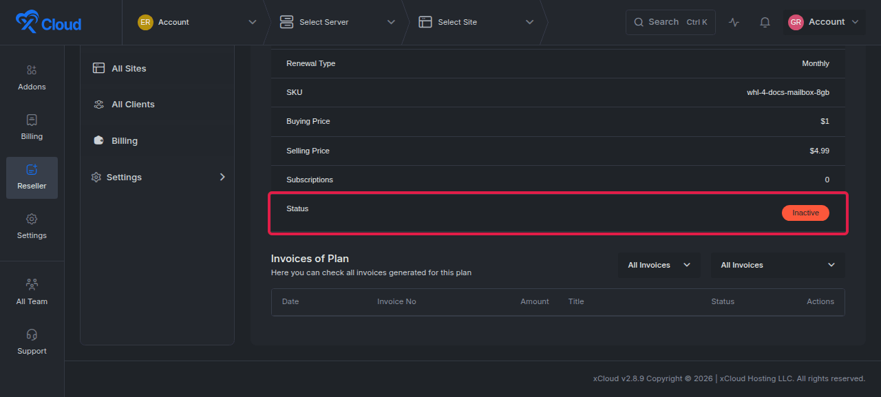 An inactive reseller MailBox plan.