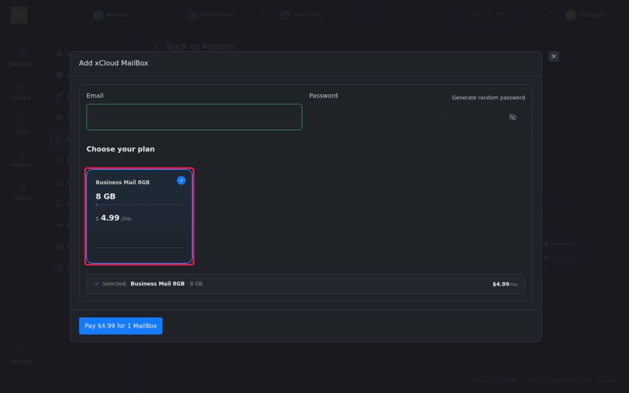 Selecting the reseller plan at purchase.