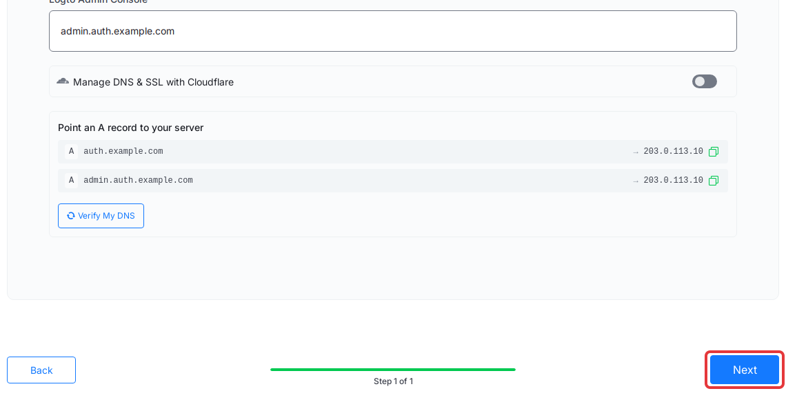 Click Next to install the multi-domain app