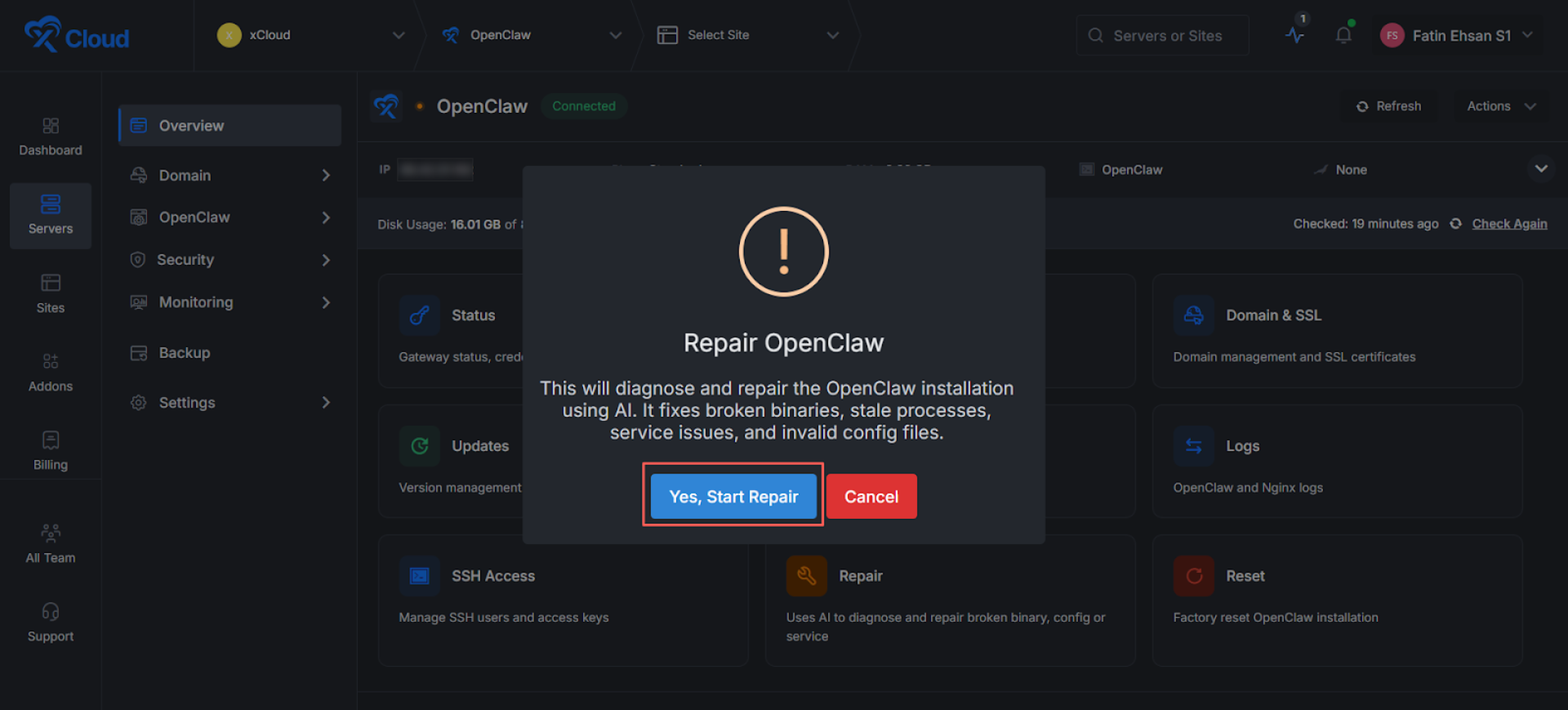 Click on the ‘Repair Button’