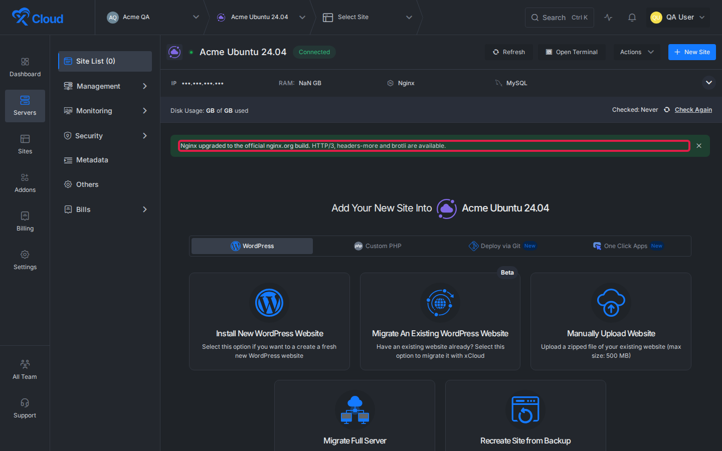 Nginx upgrade success banner