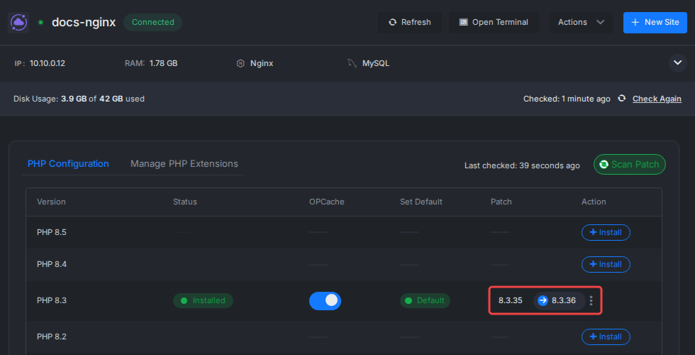 Scan Patch in xCloud Manage PHP