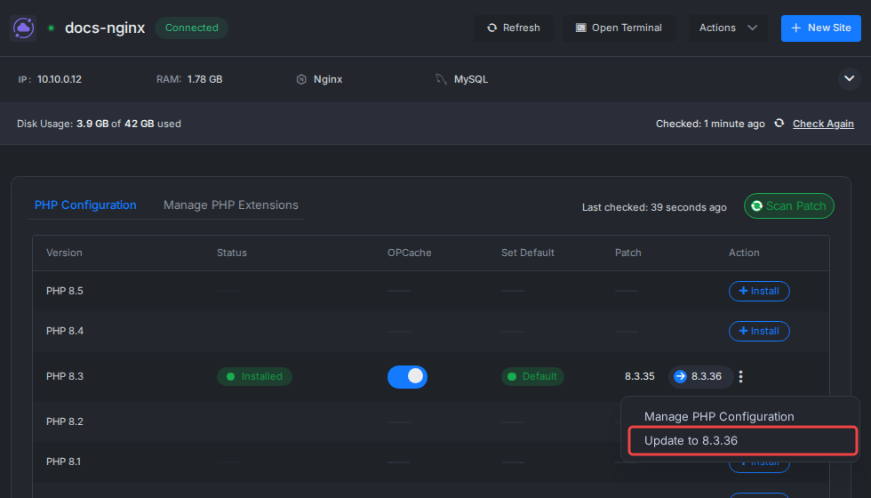 Update PHP to the patched version in xCloud