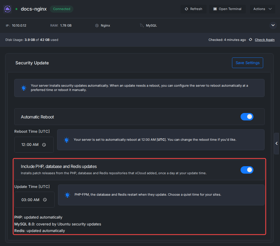 Include PHP, database and Redis updates in xCloud Security Update