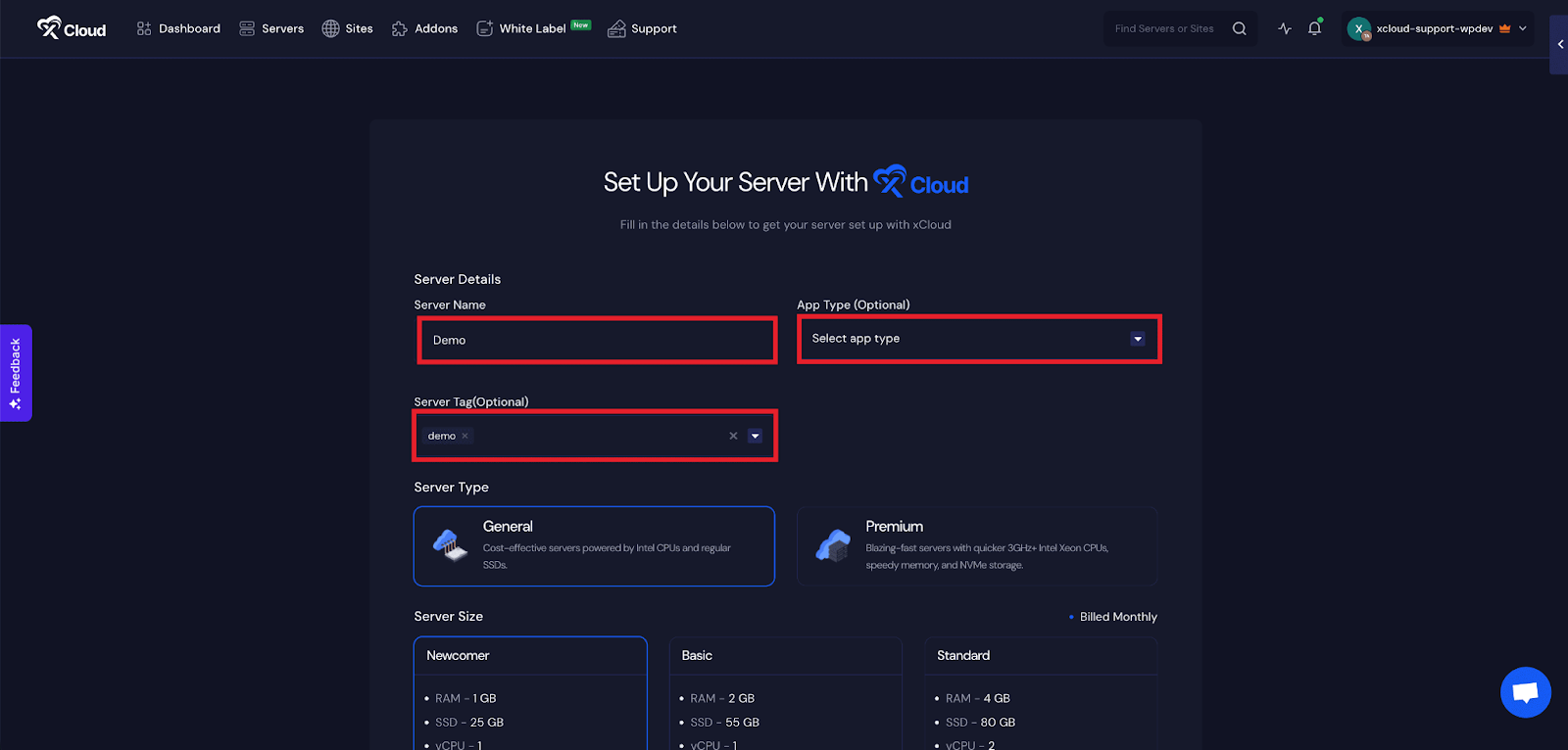Afterward, enter the ‘Server Name’, set the ‘App Type’ to Supabase and add any relevant ‘Tags’ to help identify your server later.
