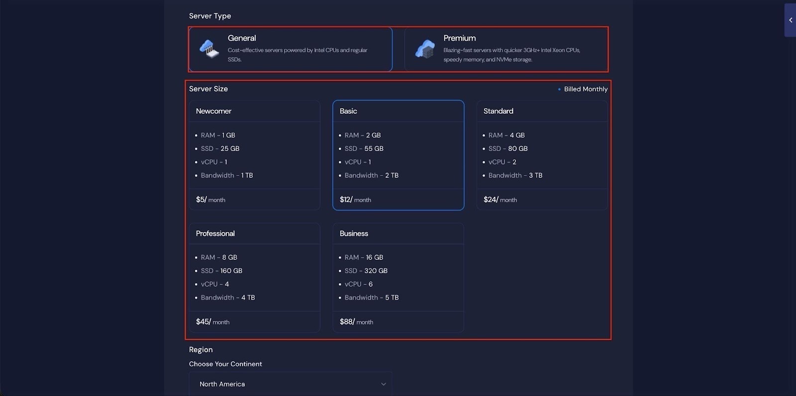 Next, choose between the general and premium options based on your requirements.