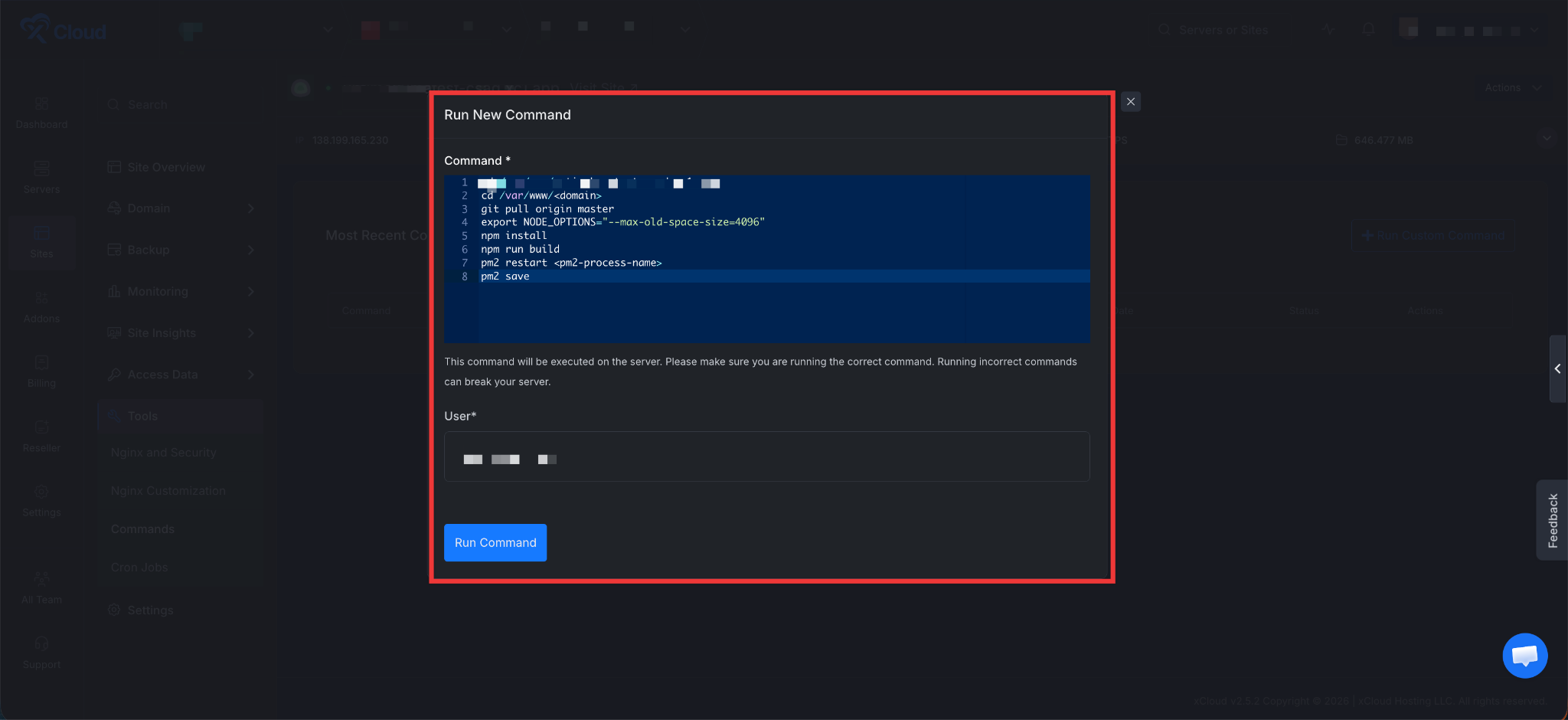 Update Uptime Kuma Using xCloud Command Runner
