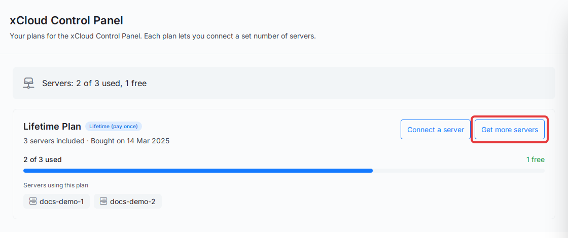 Click ‘Get more servers’ on the plan card to upgrade your package