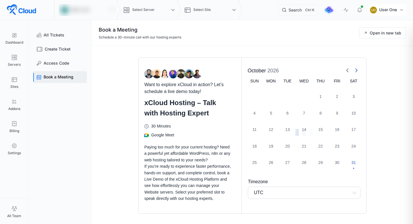 Book a Meeting page with the 30-minute call calendar