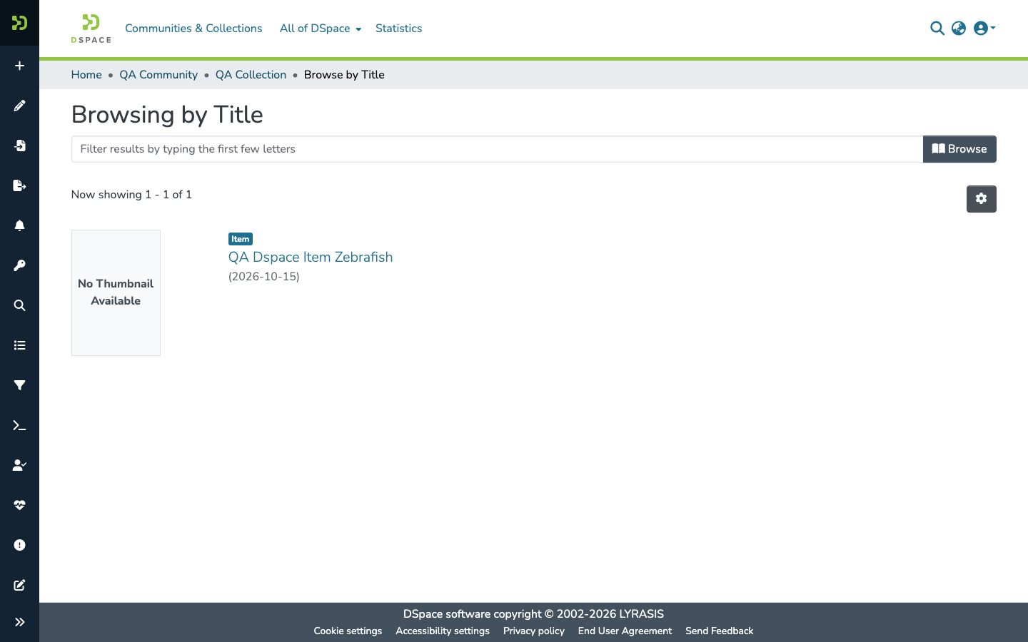 DSpace browse page listing items